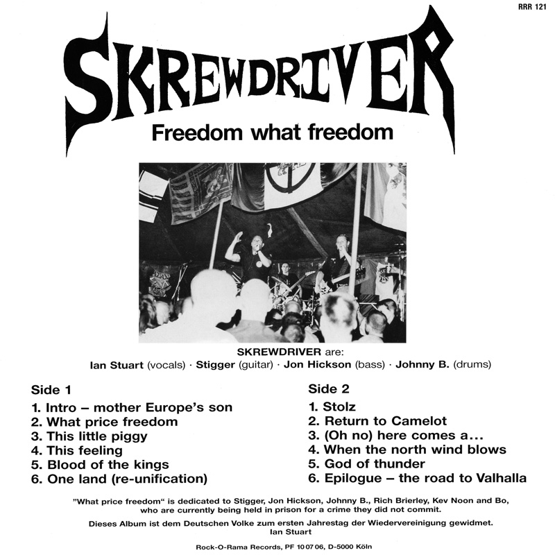 Skrewdriver Freedom What Freedom LP back cover