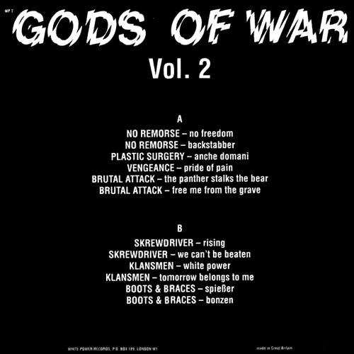 Gods Of Was volume 2 LP back cover