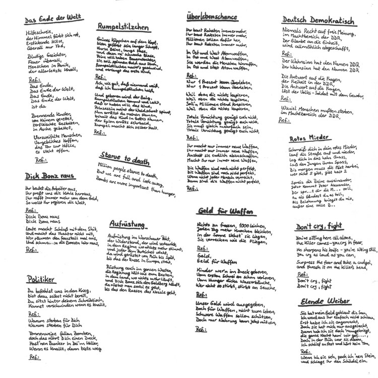 Lyric insert page