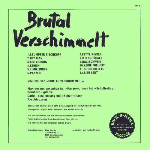 Brutal Verschimmelt LP back cover