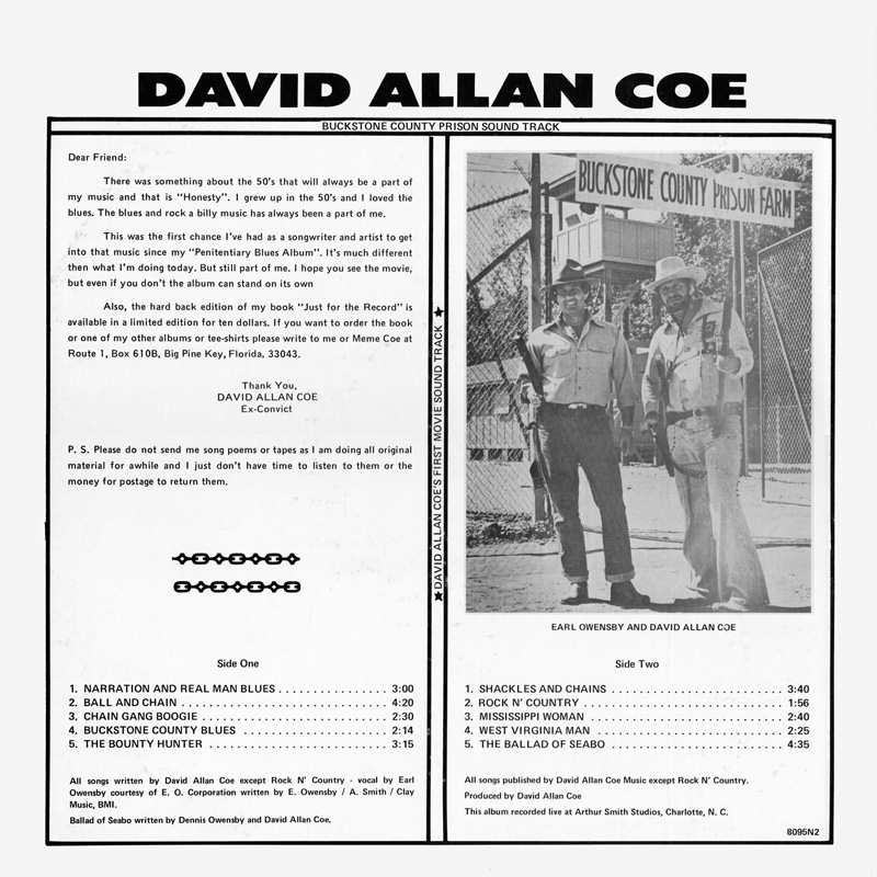 Buckstone County Prison Soundtrack LP back cover