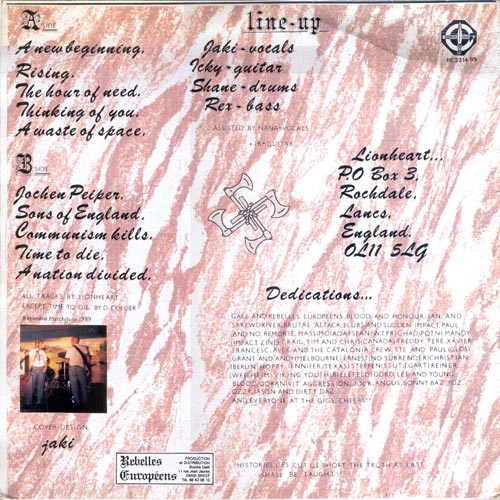 Back cover of the Lionheart A New Beginning LP
