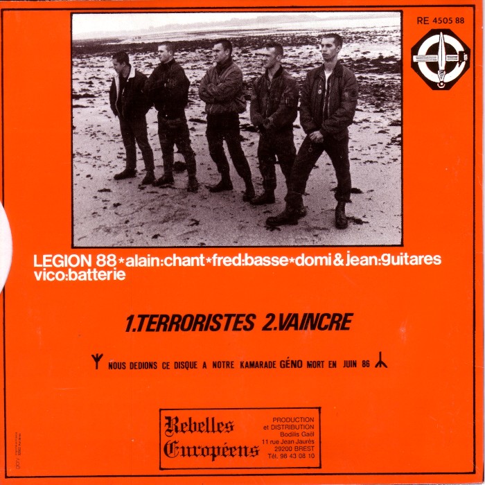 Back cover of the Legion 88 Terroristes single