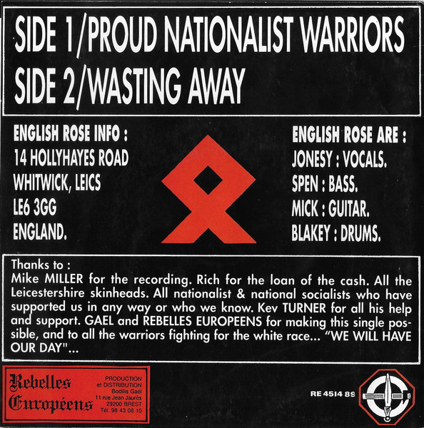 Back cover of the English Rose Proud Nationalist Warriors single