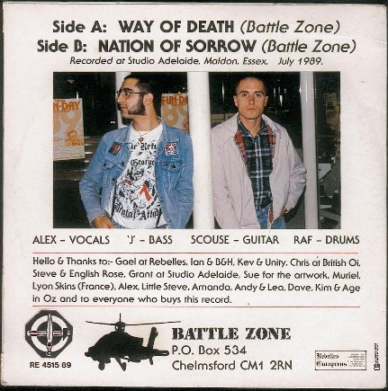 Back cover of the Battle Zone Way Of Death single