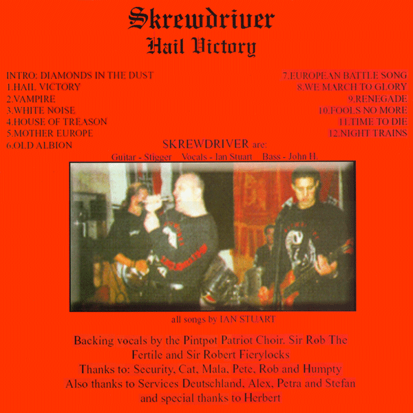 Skrewdriver Hail Victory LP back cover