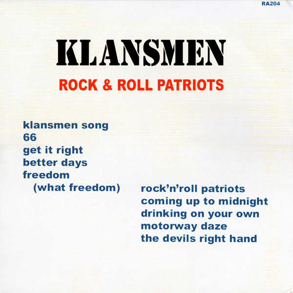 The Klansmen Rock & Roll Patriots LP back cover