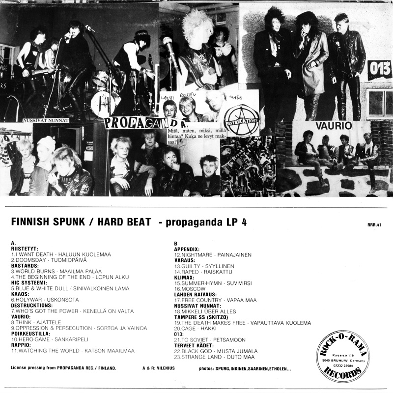 Finnish Spunk compilation LP back cover