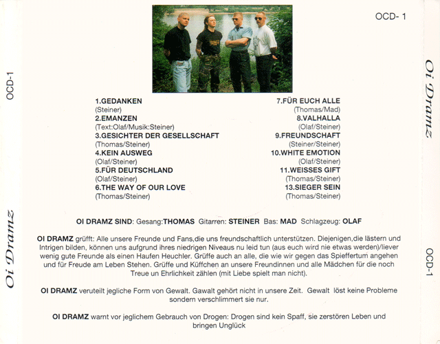 Back inlay card of the Oi Dramz Gesichter Der Gesellschaft CD