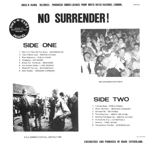 No Surrender LP back cover