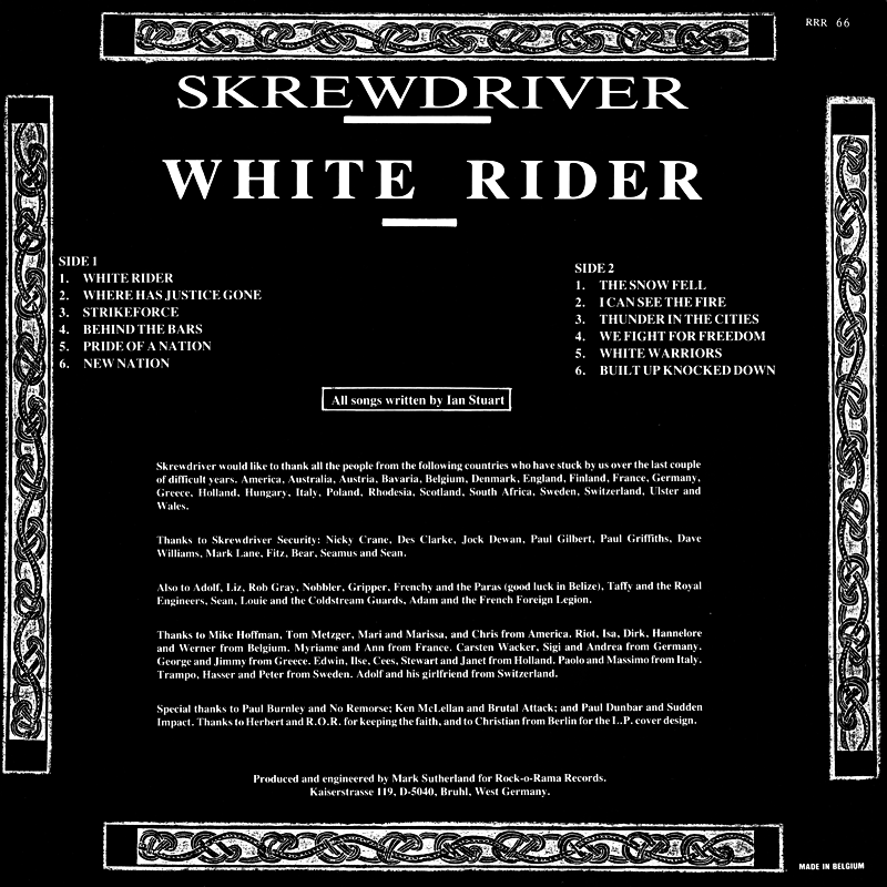 Skrewdriver White Rider back cover