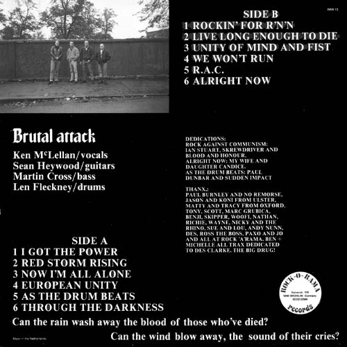 Brutal Attack LP back cover