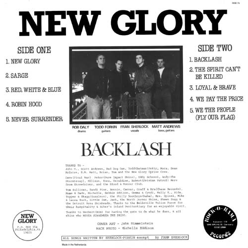 New Glory LP back cover