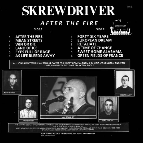 Skrewdriver After The Fire LP back cover