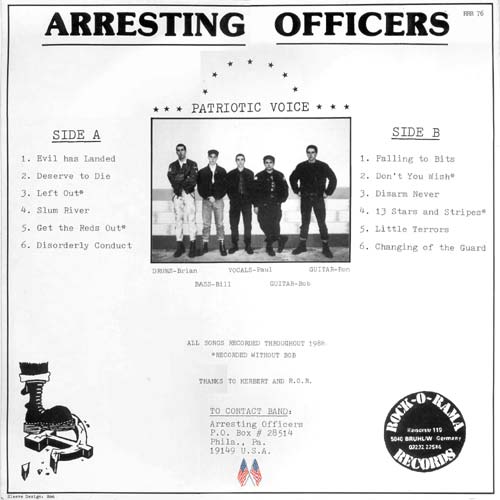 Arresting Officers LP back cover