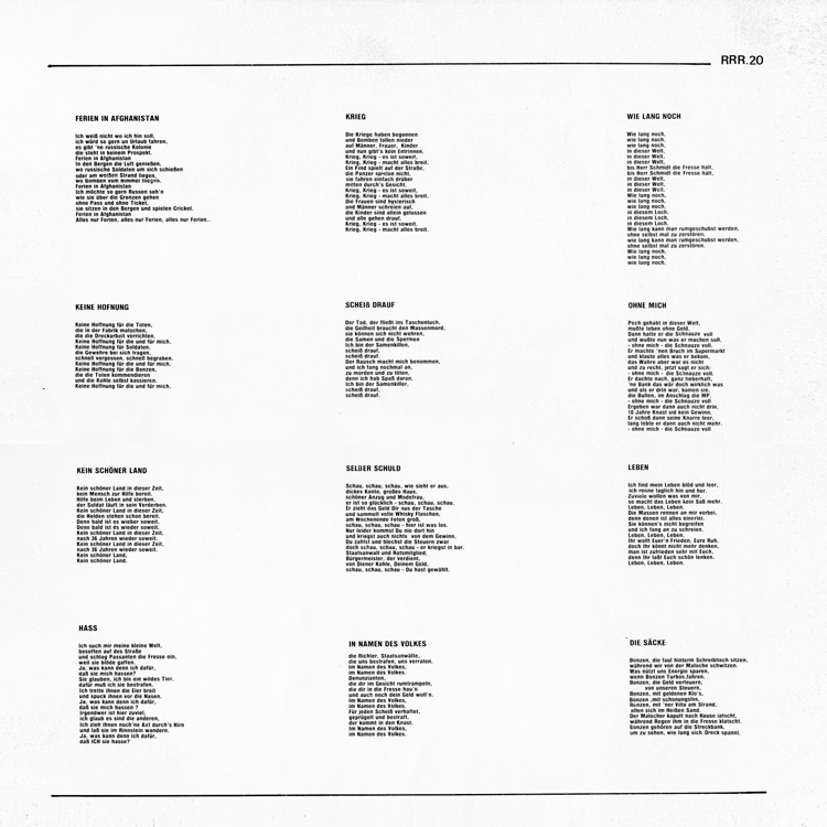 Lyric insert page