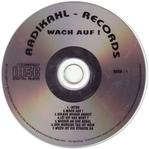 Disc label from the Radikahl Wach Auf CD