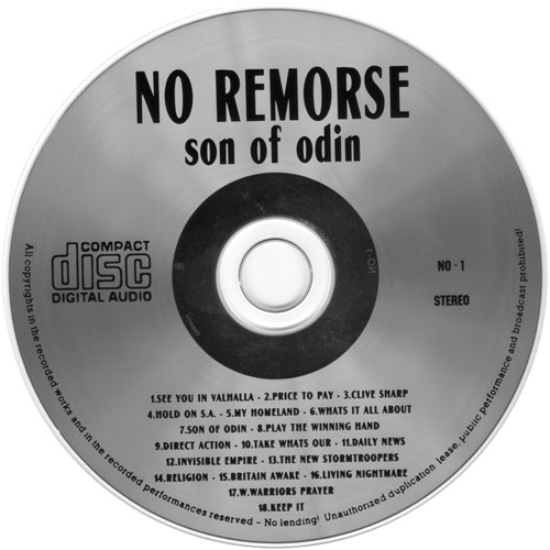 Printed disc face of the No Remorse Son Of Odin CD